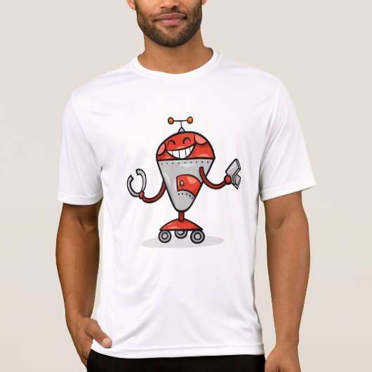 Retro Robot Cartoon Fun Red en Silver AI Bot T-shirt (Voorkant)