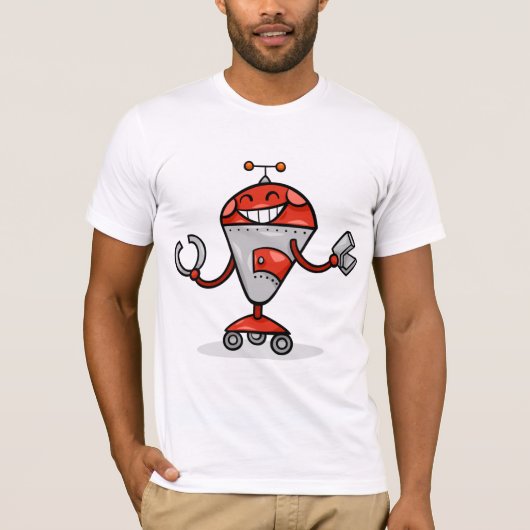 Retro Robot Cartoon Fun Red en Silver AI Bot T-shirt (Voorkant)
