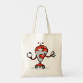Retro Robot Cartoon Fun Red en Silver AI Bot Tote Bag (Achterkant)