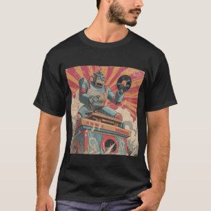 Retro Robot DJ met Vinyl — Vintage Comic Sunburst T-shirt