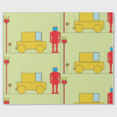 Retro robot en auto cadeaupapier (Vlak)