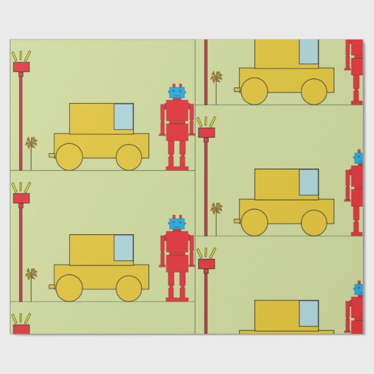 Retro robot en auto cadeaupapier (Vlak)