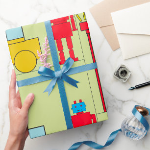 Retro robot en auto cadeaupapier