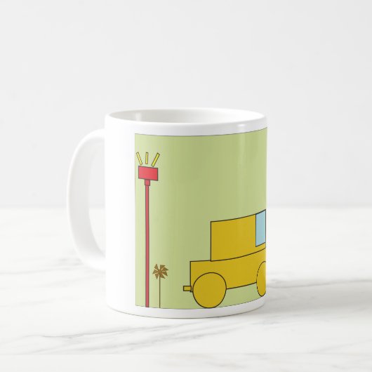 Retro robot en auto koffiemok (Voorkant links)