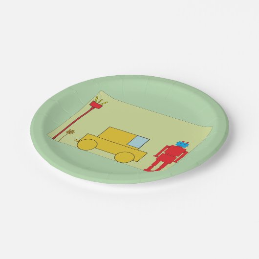 Retro robot en auto papieren bordje (Gekanteld)