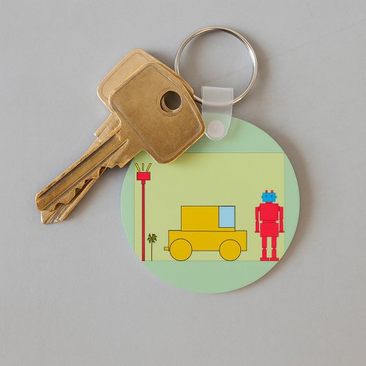 Retro robot en auto sleutelhanger