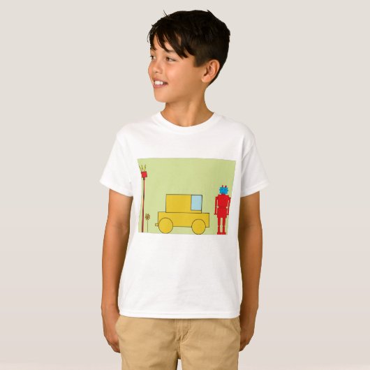 Retro robot en auto t-shirt (Voorkant volledig)