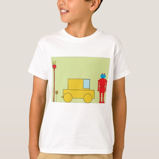 Retro robot en auto t-shirt (Voorkant)