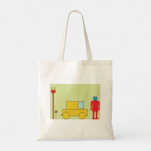 Retro robot en auto tote bag (Achterkant)
