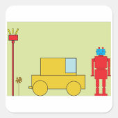 Retro robot en auto vierkante sticker (Voorkant)