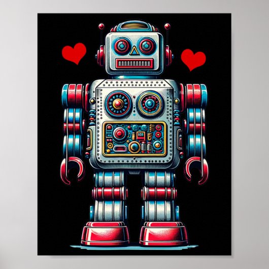 Retro Robot Hart Valentijnsdag Kinderen Peuter Vin Poster (Voorkant)