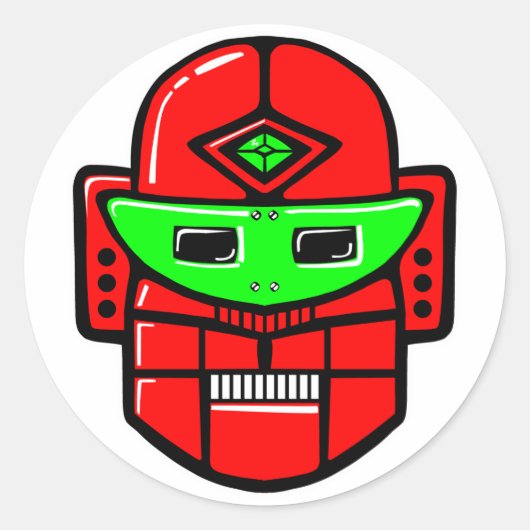 Retro Robot Head Ronde Sticker (Voorkant)