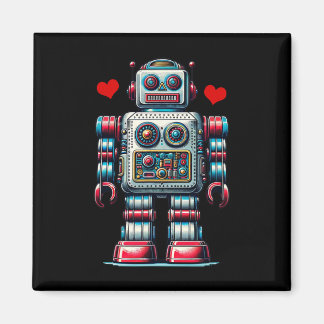 Retro Robot Heart Valentine Day Kids Toddler Vinta Magneet