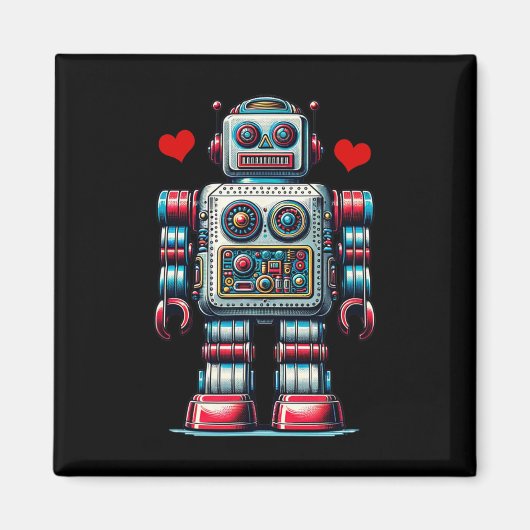 Retro Robot Heart Valentine Day Kids Toddler Vinta Magneet (Voorkant)