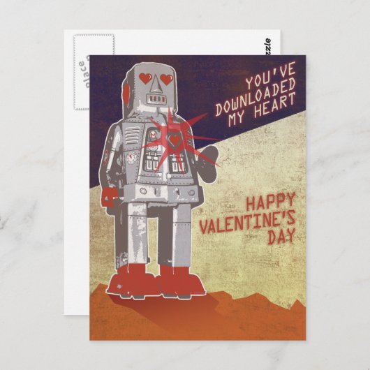 Retro Robot - Je hebt mijn hart gedownload ... Briefkaart (Voorkant / Achterkant)