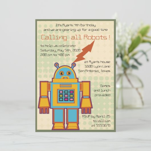 Retro Robot kinderen verjaardagsfeestje Kaart (Staand voorkant)