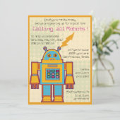 Retro Robot - kinderen verjaardagsuitnodiging -2 Kaart (Staand voorkant)