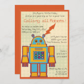 Retro Robot - kinderen verjaardagsuitnodiging -4 Kaart (Voorkant / Achterkant)