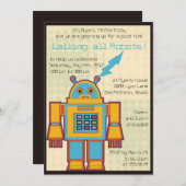 Retro Robot - kinderen verjaardagsuitnodiging -6 Kaart (Voorkant / Achterkant)