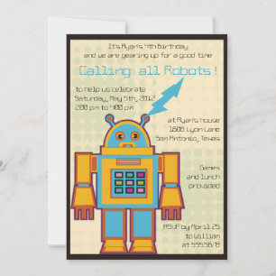 Retro Robot - kinderen verjaardagsuitnodiging -6 Kaart
