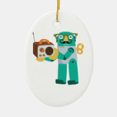 Retro Robot met radio Keramisch Ornament (Voorkant)