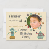 Retro Robot Party Birthday Photo Invitation Kaart (Voorkant)
