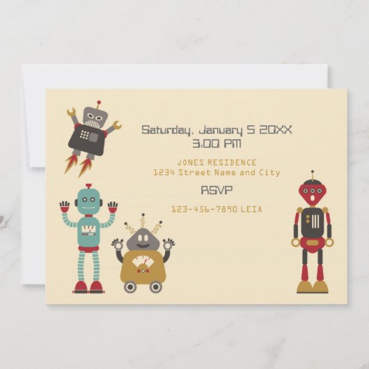 Retro Robot Party Birthday Photo Invitation Kaart (Achterkant)