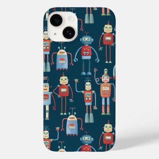 Retro Robot Pattern Dark Case-Mate iPhone Case (Achterkant)
