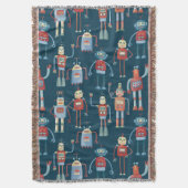 Retro Robot Pattern Donker Deken (Voorkant Verticaal)