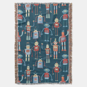 Retro Robot Pattern Donker Deken