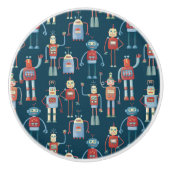Retro Robot Pattern Donker Keramische Knop (Voorkant)