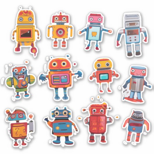 Retro Robot Rendezvous Sticker Collectie (Voorkant)