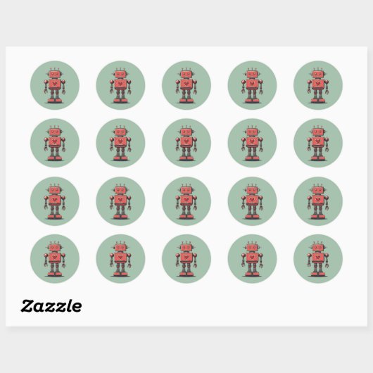 Retro Robot Ronde Sticker (Vel)