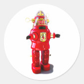 RETRO ROBOT STICKER. RONDE STICKER (Voorkant)