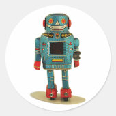 RETRO ROBOT STICKER. RONDE STICKER (Voorkant)