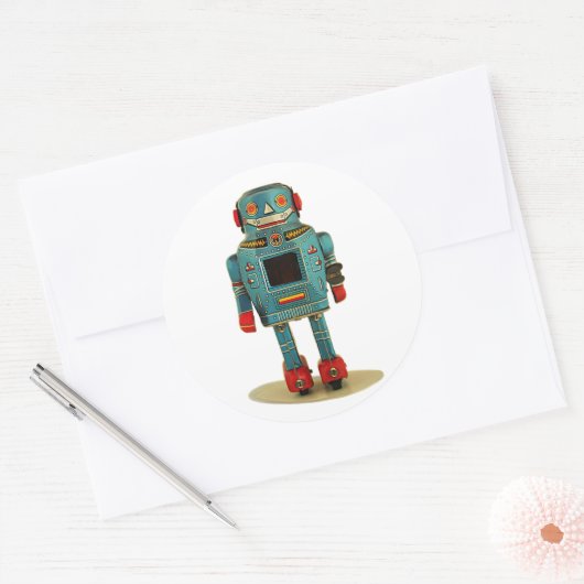 RETRO ROBOT STICKER. RONDE STICKER (Envelop)