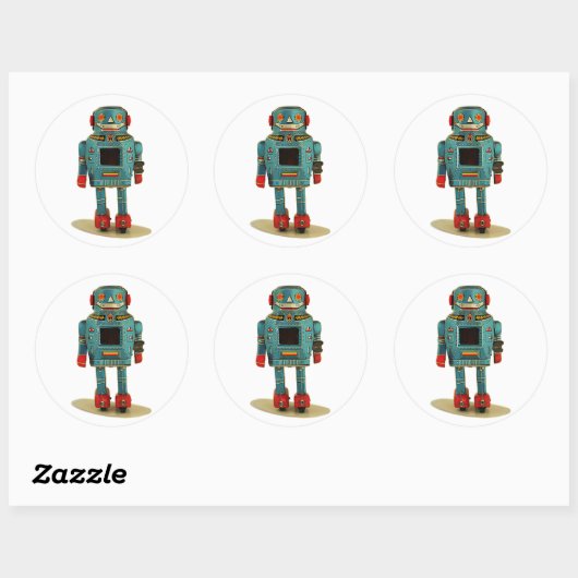 RETRO ROBOT STICKER. RONDE STICKER (Vel)