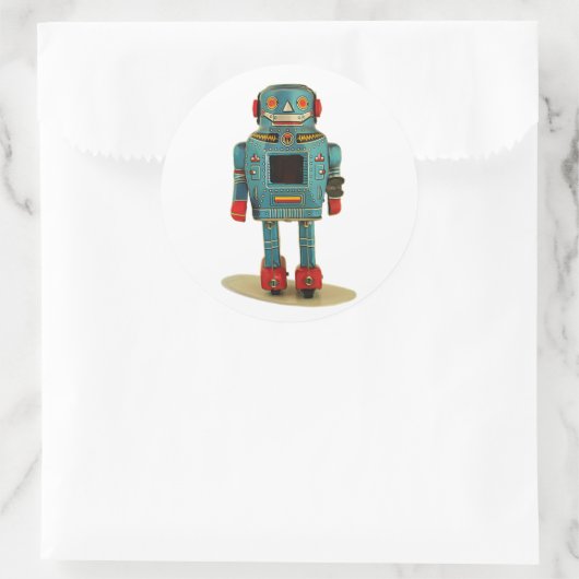 RETRO ROBOT STICKER. RONDE STICKER (Tas)