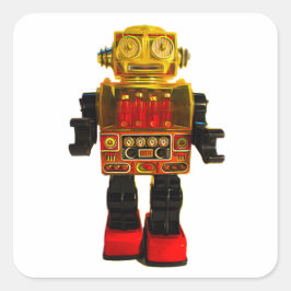 RETRO ROBOT STICKER. VIERKANTE STICKER