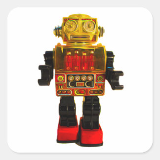 RETRO ROBOT STICKER. VIERKANTE STICKER