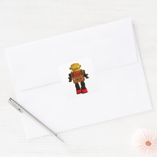 RETRO ROBOT STICKER. VIERKANTE STICKER (Envelop)