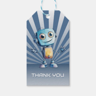 Retro Robot Thema Verjaardag Dank u Cadeaulabel