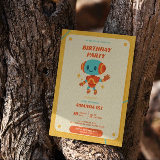 Retro Robot Verjaardag Uitnodiging