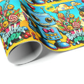 Retro Robot Verjaardagsjongen aanpasbaar Cadeaupapier (Rol Hoek)