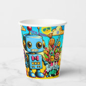Retro Robot Verjaardagsjongen aanpasbaar Papieren Bekers (Voorkant)