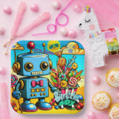 Retro Robot Verjaardagsjongen aanpasbaar Papieren Bordje (Feest)