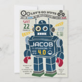 Retro Robot Verjaardagsuitnodiging Kaart (Voorkant)