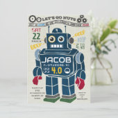 Retro Robot Verjaardagsuitnodiging Kaart (Staand voorkant)