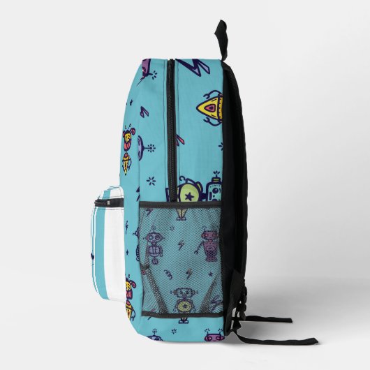 Retro Robotic Robots Kleurrijke Blauwe Naam Bedrukte Rugzak (Rechts)