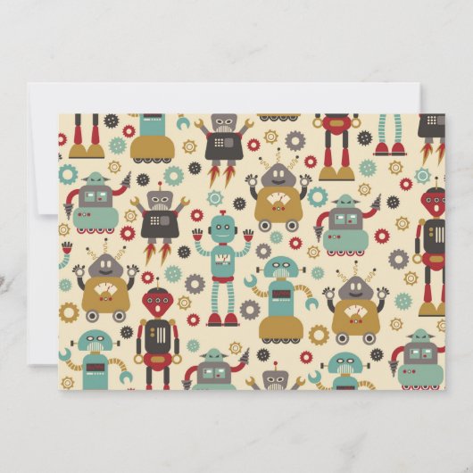 Retro Robots Birthday Party Invitation Kaart (Achterkant)